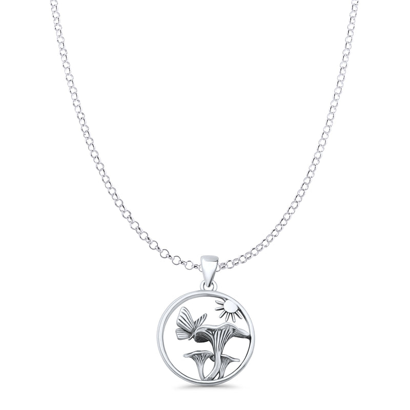 Sun Butterfly Mushroom Pendant Necklace