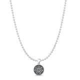 Flower Pendant Bead Chain Necklace Oxidized 925 Sterling Silver