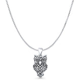 Owl Pendant Box Chain Necklace Oxidized 925 Sterling Silver