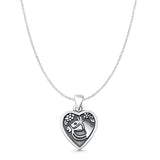 Horse Heart Pendant Cable Chain Necklace Oxidized 925 Sterling Silver