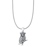 Owl Pendant Snake Chain Necklace Oxidized 925 Sterling Silver
