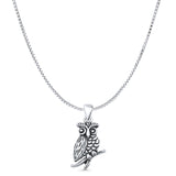Owl Pendant Box Chain Necklace Oxidized 925 Sterling Silver