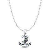 Anchor & Tentacle Pendant Bead Chain Necklace Oxidized 925 Sterling Silver