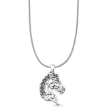 Horse Head Pendant Snake Chain Necklace Oxidized 925 Sterling Silver