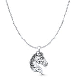 Horse Head Pendant Box Chain Necklace Oxidized 925 Sterling Silver