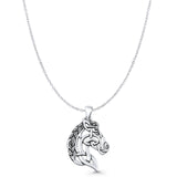 Horse Head Pendant Cable Chain Necklace Oxidized 925 Sterling Silver