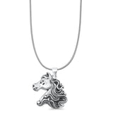 Horse Head Pendant Snake Chain Necklace Oxidized 925 Sterling Silver