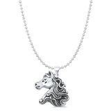 Horse Head Pendant Bead Chain Necklace Oxidized 925 Sterling Silver