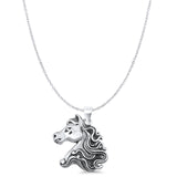 Horse Head Pendant Cable Chain Necklace Oxidized 925 Sterling Silver