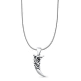 Tribal Tooth Pendant Snake Chain Necklace Oxidized 925 Sterling Silver