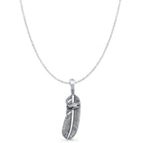 Feather & Bird Pendant Cable Chain Necklace Oxidized 925 Sterling Silver