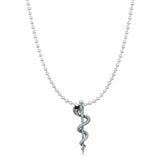 Cobra Snake Pendant Bead Chain Necklace Oxidized 925 Sterling Silver