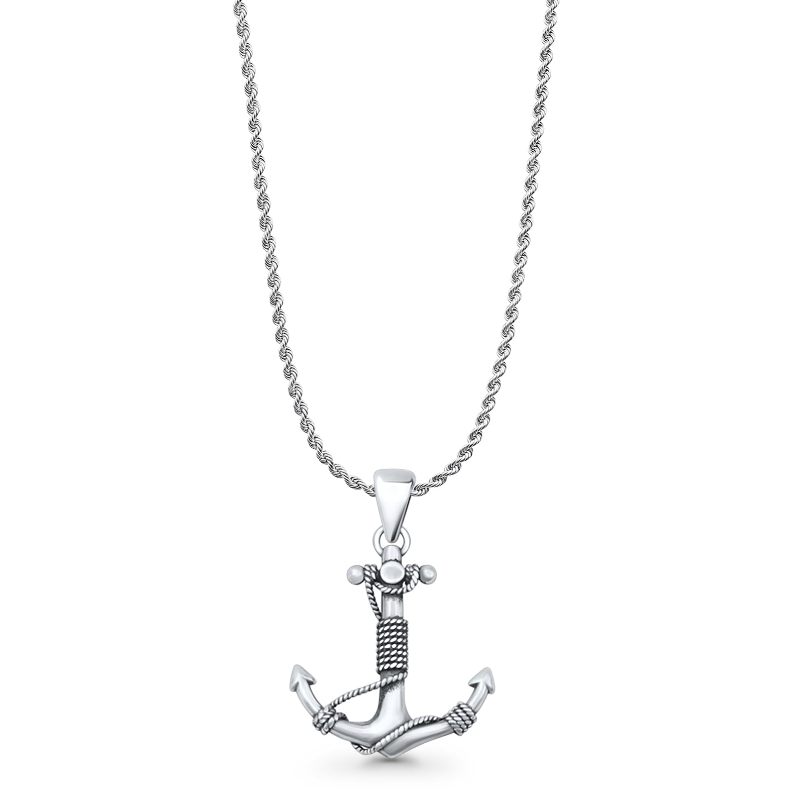Twisted Rope Anchor Pendant Necklace