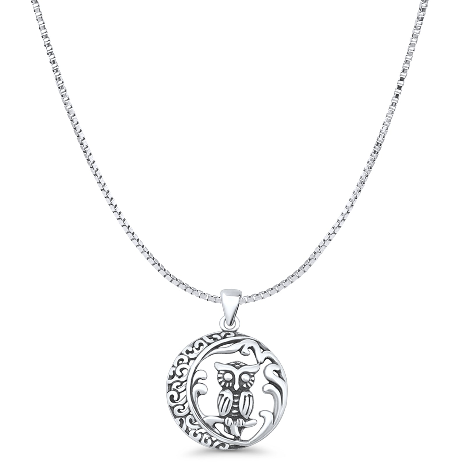 Filigree Owl & Moon Pendant Necklace