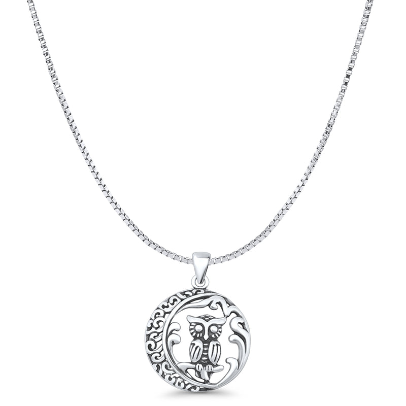 Filigree Owl & Moon Pendant Necklace