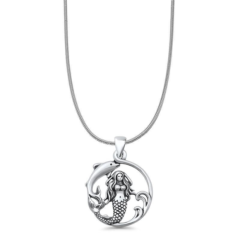 Mermaid & Dolphin Pendant Necklace