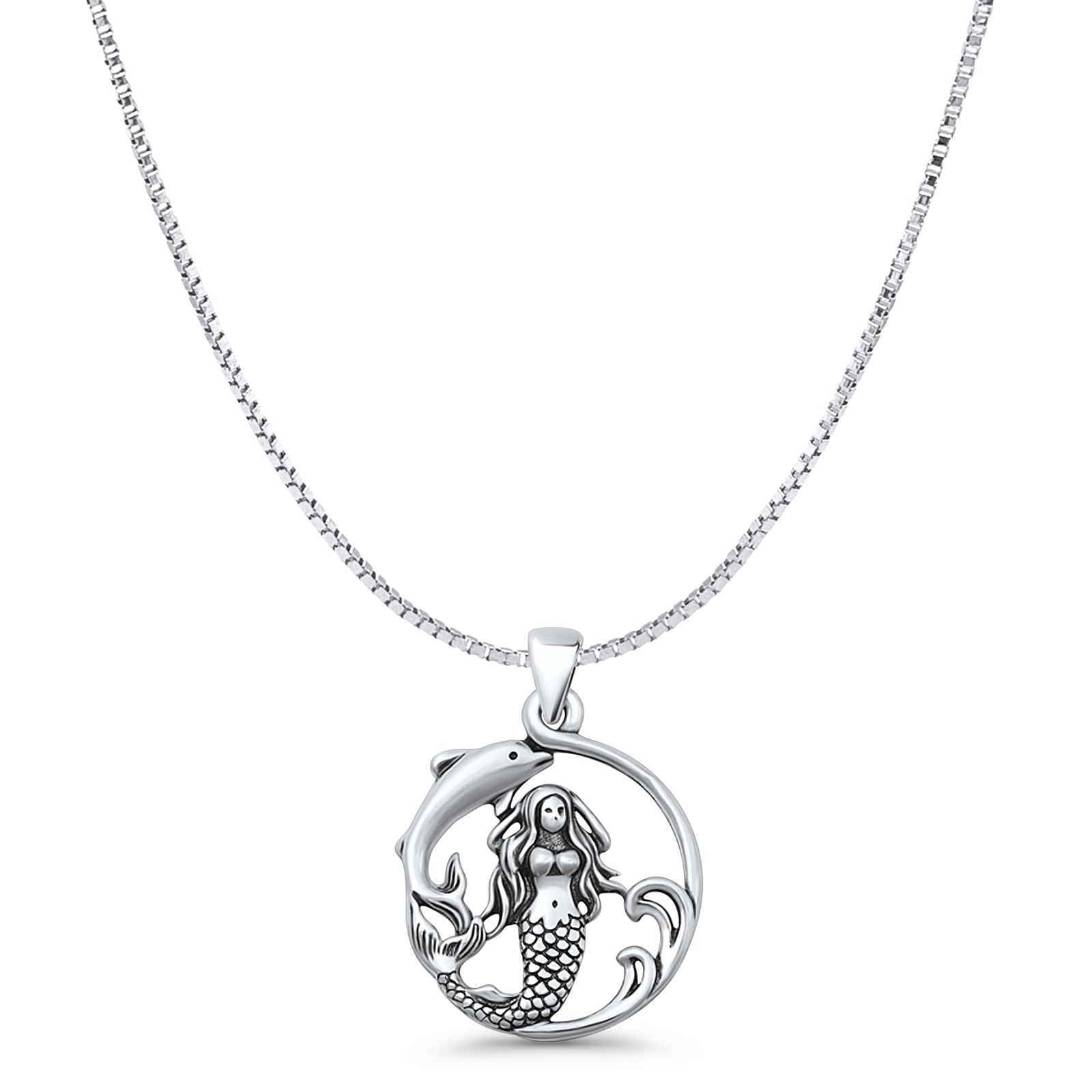 Mermaid & Dolphin Pendant Necklace