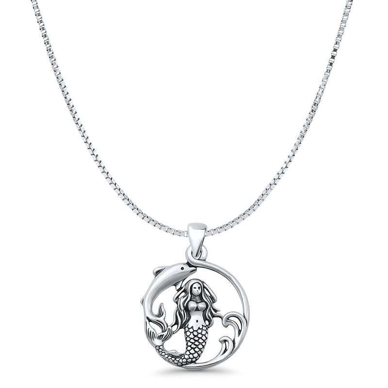 Mermaid & Dolphin Pendant Necklace