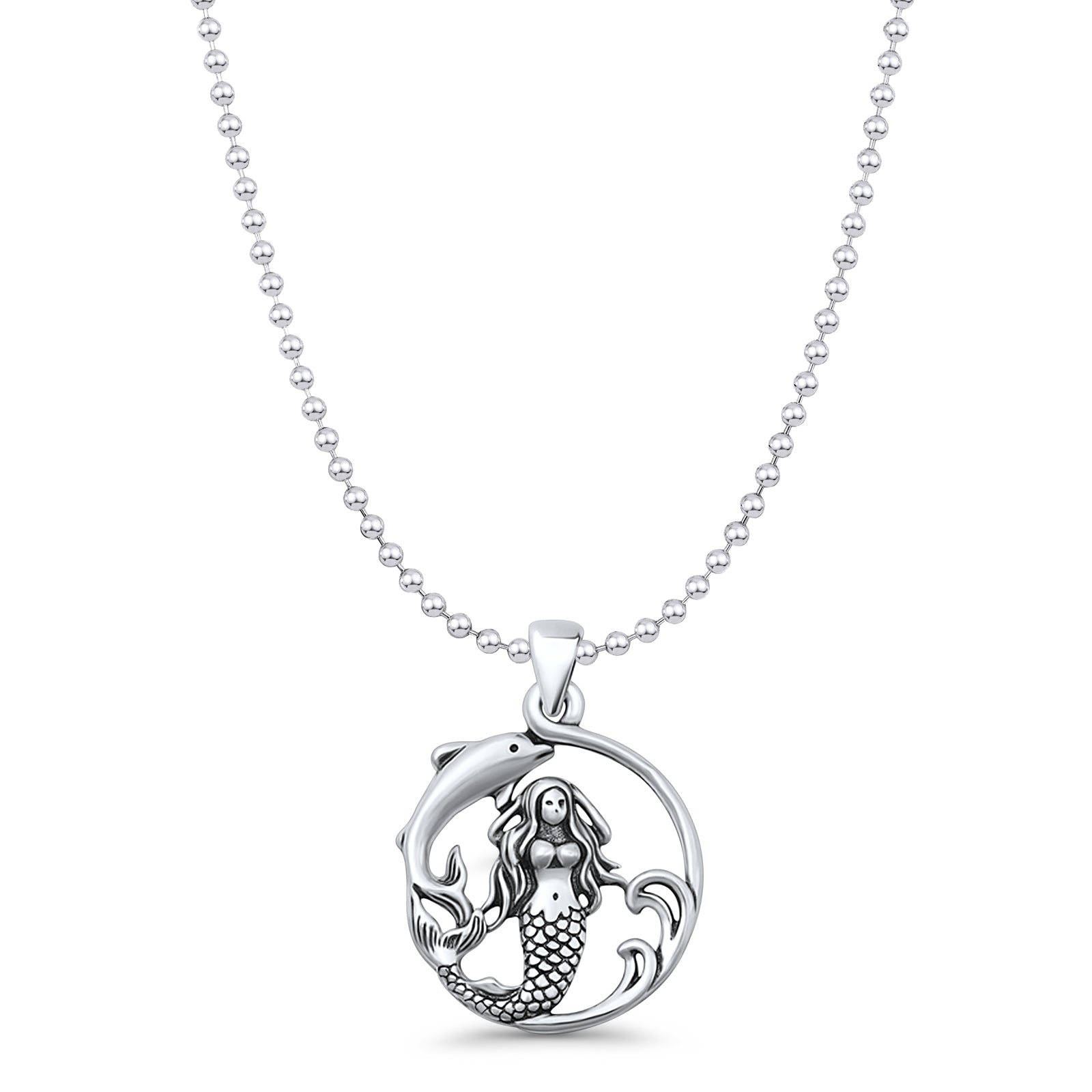 Mermaid & Dolphin Pendant Necklace