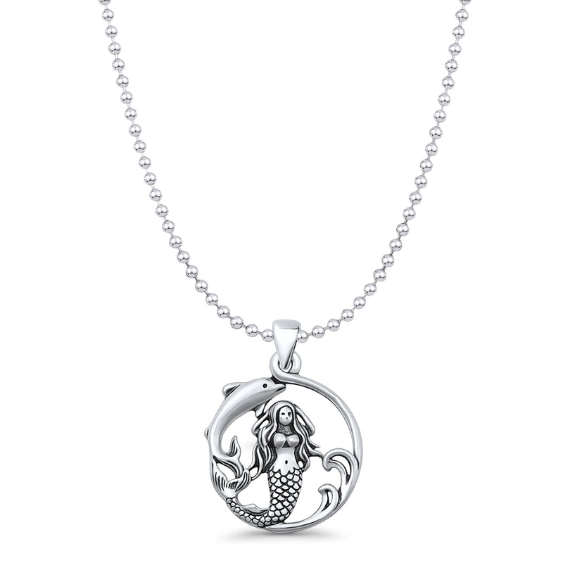 Mermaid & Dolphin Pendant Necklace