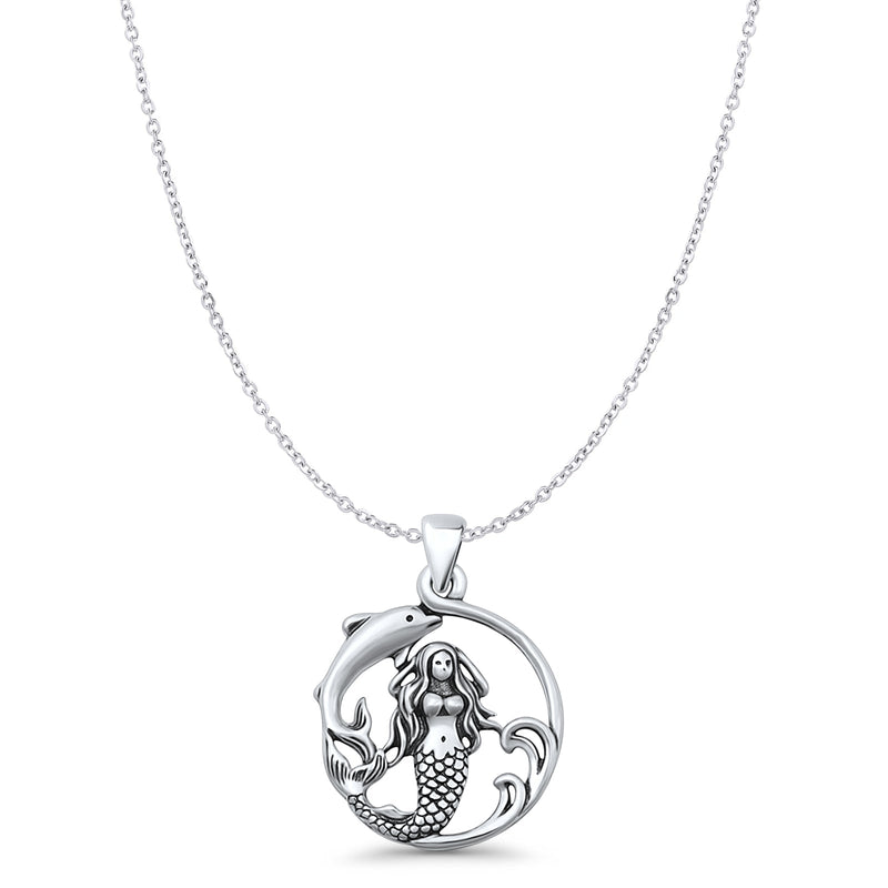 Mermaid & Dolphin Pendant Necklace