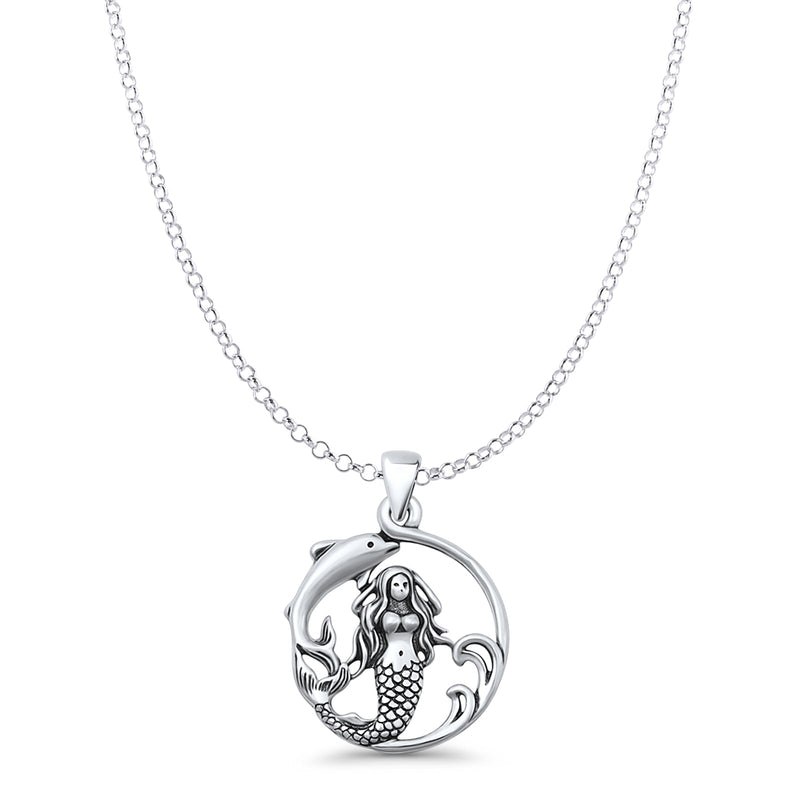Mermaid & Dolphin Pendant Necklace