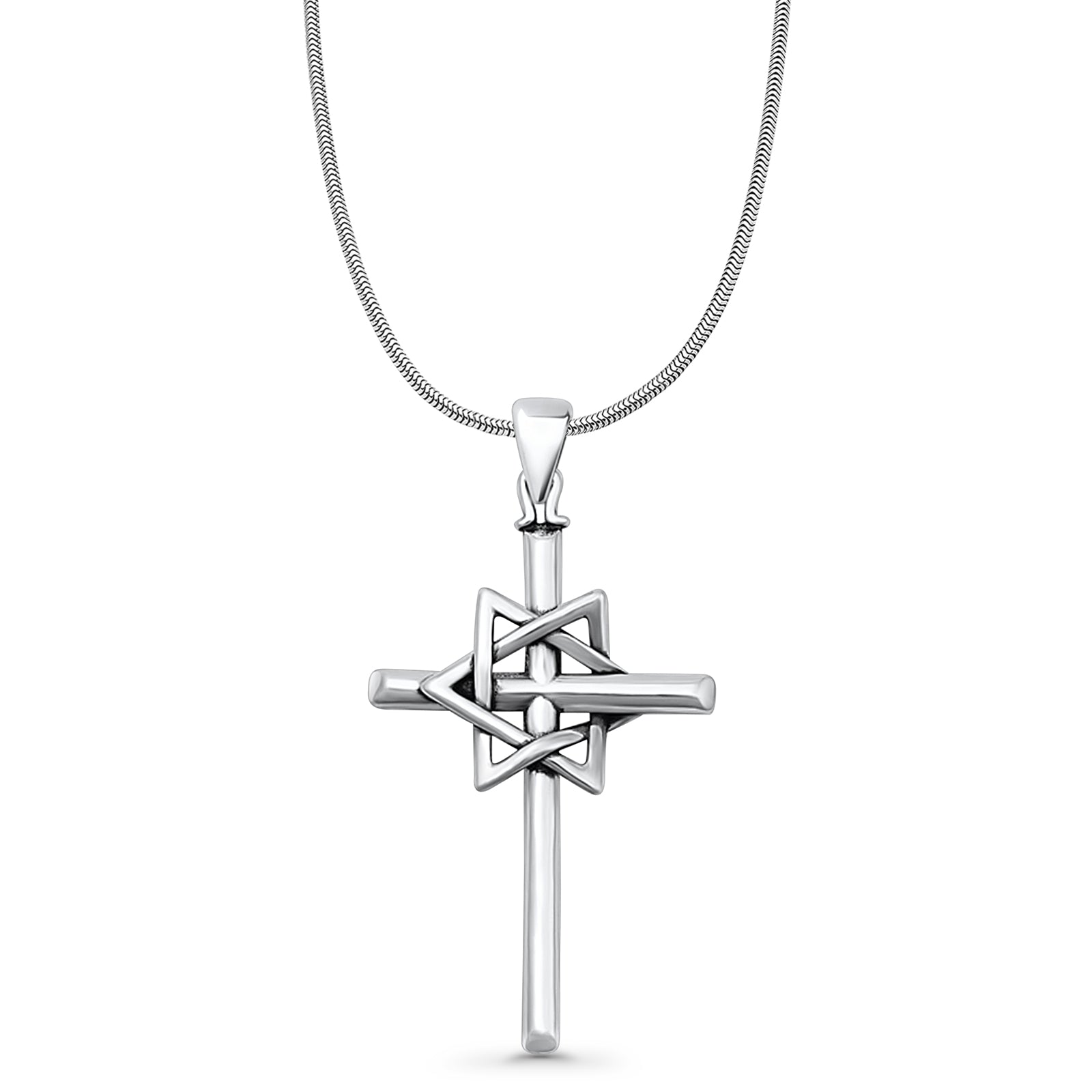 Cross & Star of David Pendant Necklace