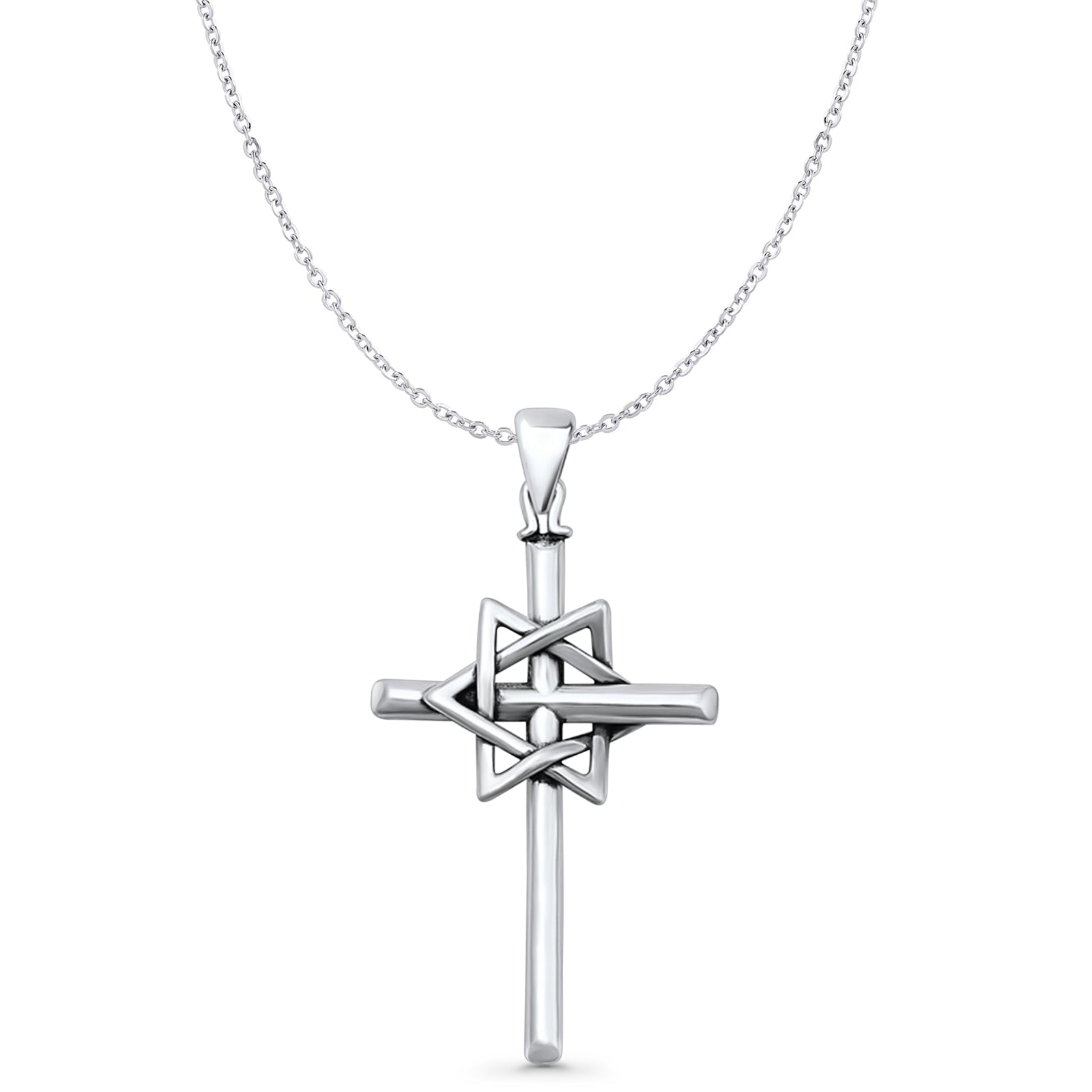 Cross & Star of David Pendant Necklace