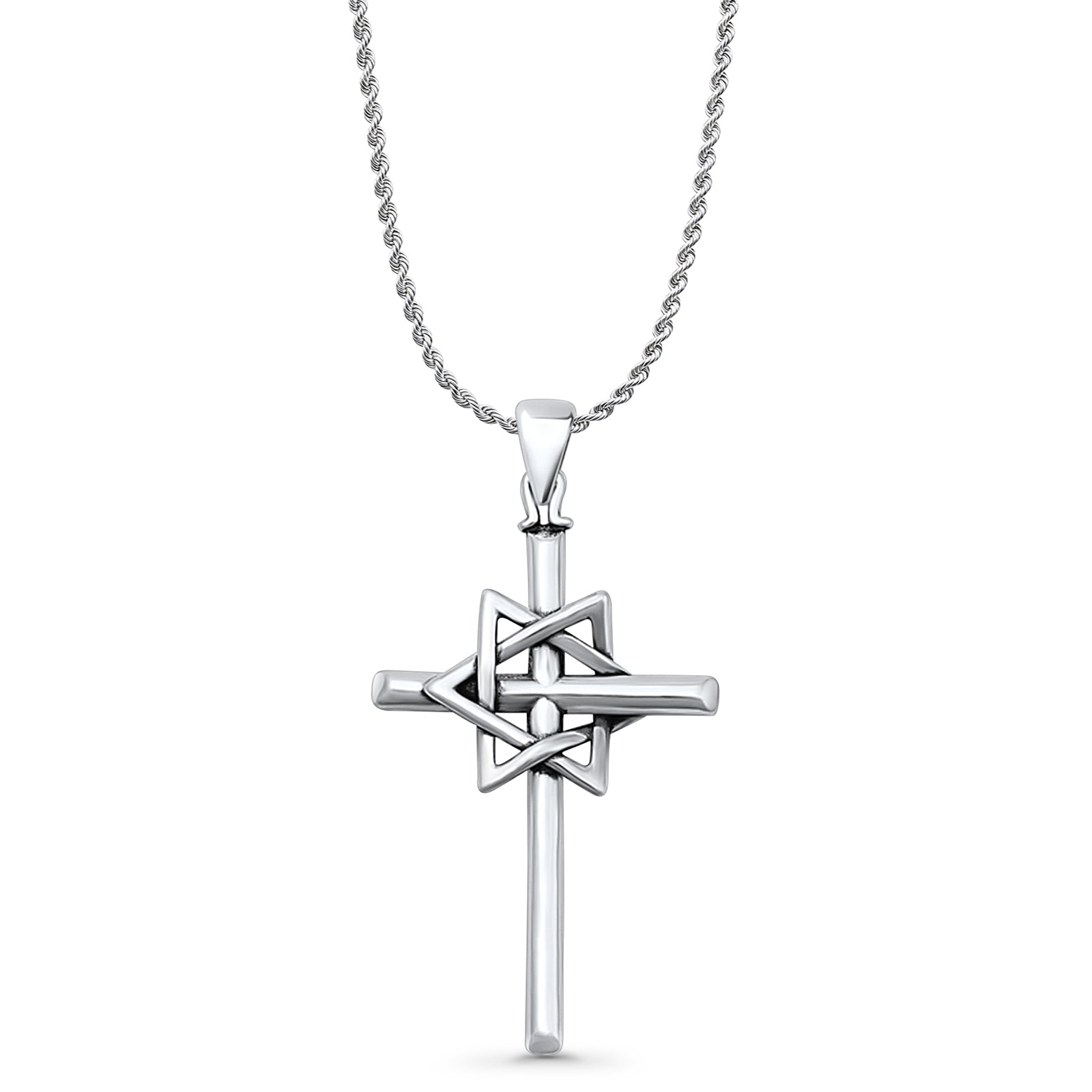 Cross & Star of David Pendant Necklace
