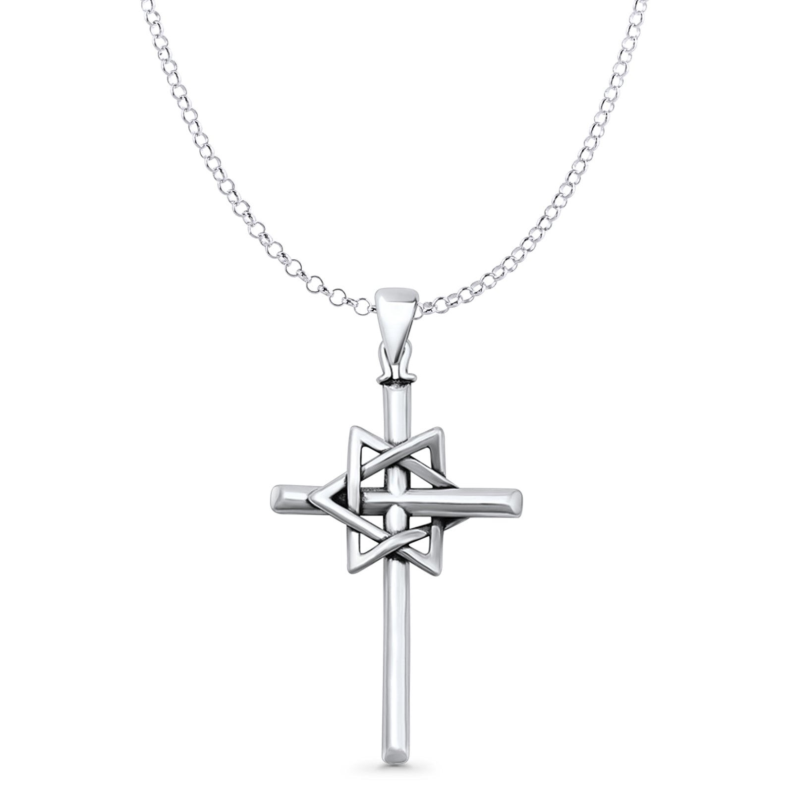 Cross & Star of David Pendant Necklace