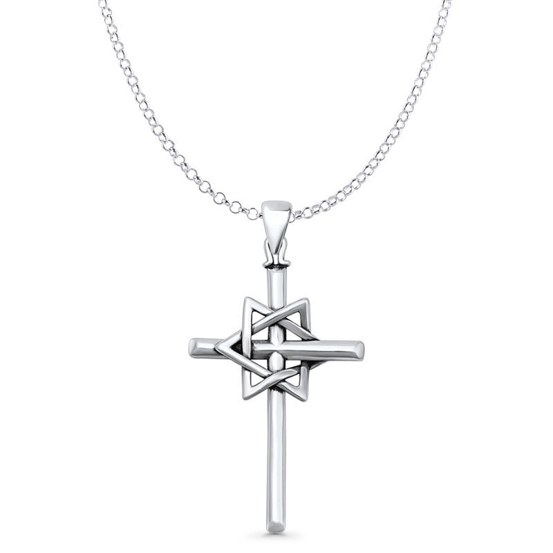 Cross & Star of David Pendant Necklace