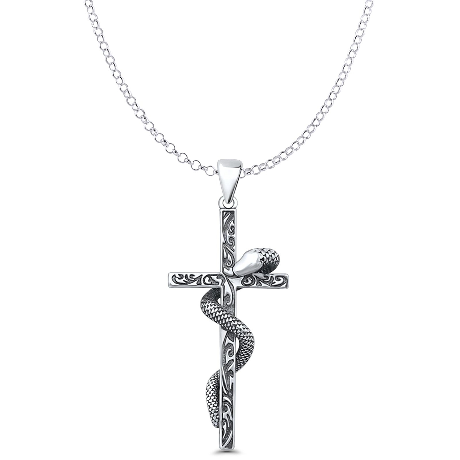 Snake & Cross Pendant Necklace
