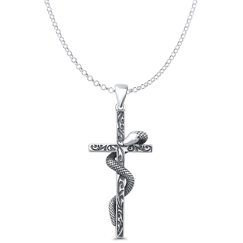 Snake & Cross Pendant Necklace