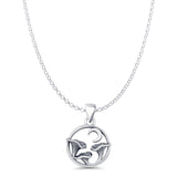 Mushroom Moon Pendant Rolo Chain Necklace Oxidized 925 Sterling Silver