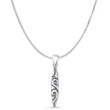 Surfboard Wave Pendant Box Chain Necklace Oxidized 925 Sterling Silver