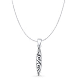 Surfboard Wave Pendant Cable Chain Necklace Oxidized 925 Sterling Silver