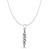 Surfboard Wave Pendant Rolo Chain Necklace Oxidized 925 Sterling Silver