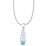 Round Turquoise Celtic Style Pendant Oxidized Snake Chain Necklace 925 Sterling Silver
