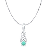 Round Turquoise Celtic Style Pendant Oxidized Box Chain Necklace 925 Sterling Silver