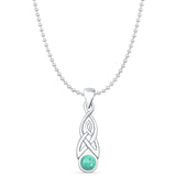 Round Turquoise Celtic Style Pendant Oxidized Bead Chain Necklace 925 Sterling Silver