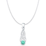 Round Turquoise Celtic Style Pendant Oxidized Rolo Chain Necklace 925 Sterling Silver