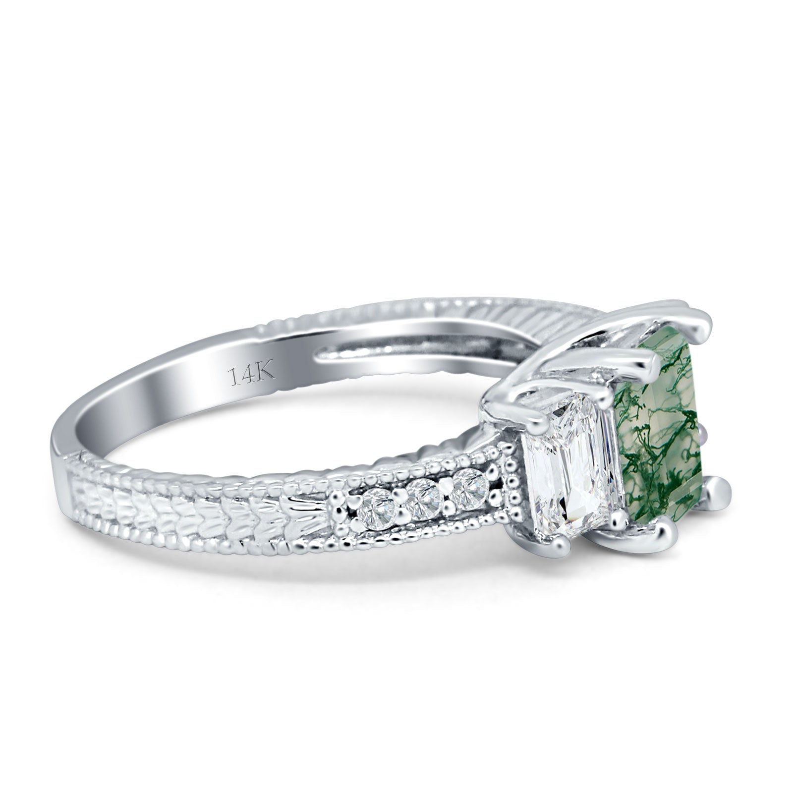 Three Stone Emerald Cut Gold Ring