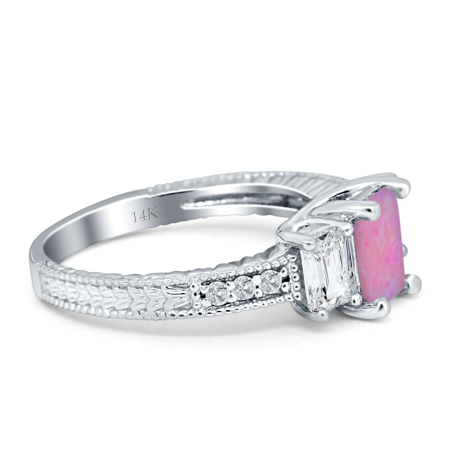 Three Stone Round & Emerald Cut CZ Gold Ring