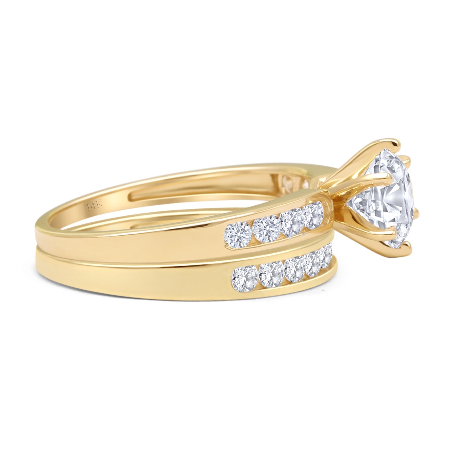 Two Piece Round Moissanite Cathedral Ring