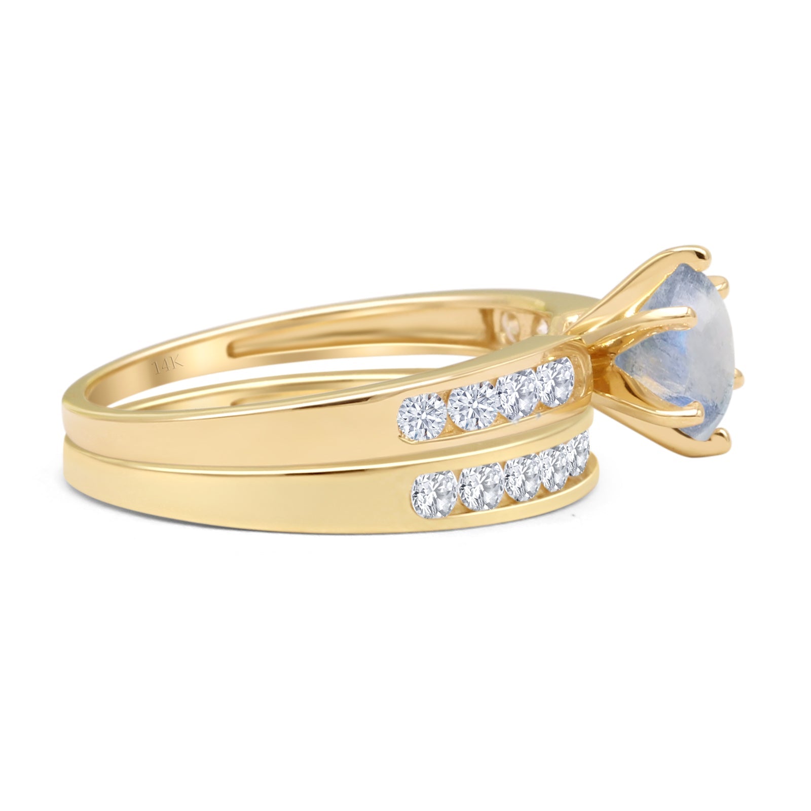 Two Piece Round Natural Moonstone Cathedral Ring
