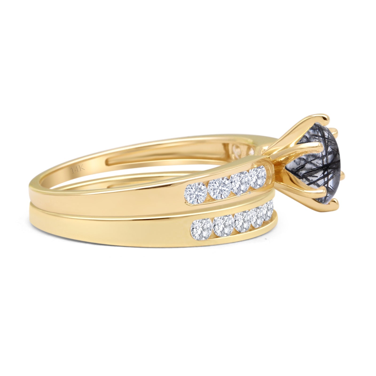 Two Piece Round Natural Rutilated Quartz Cathedral Ring