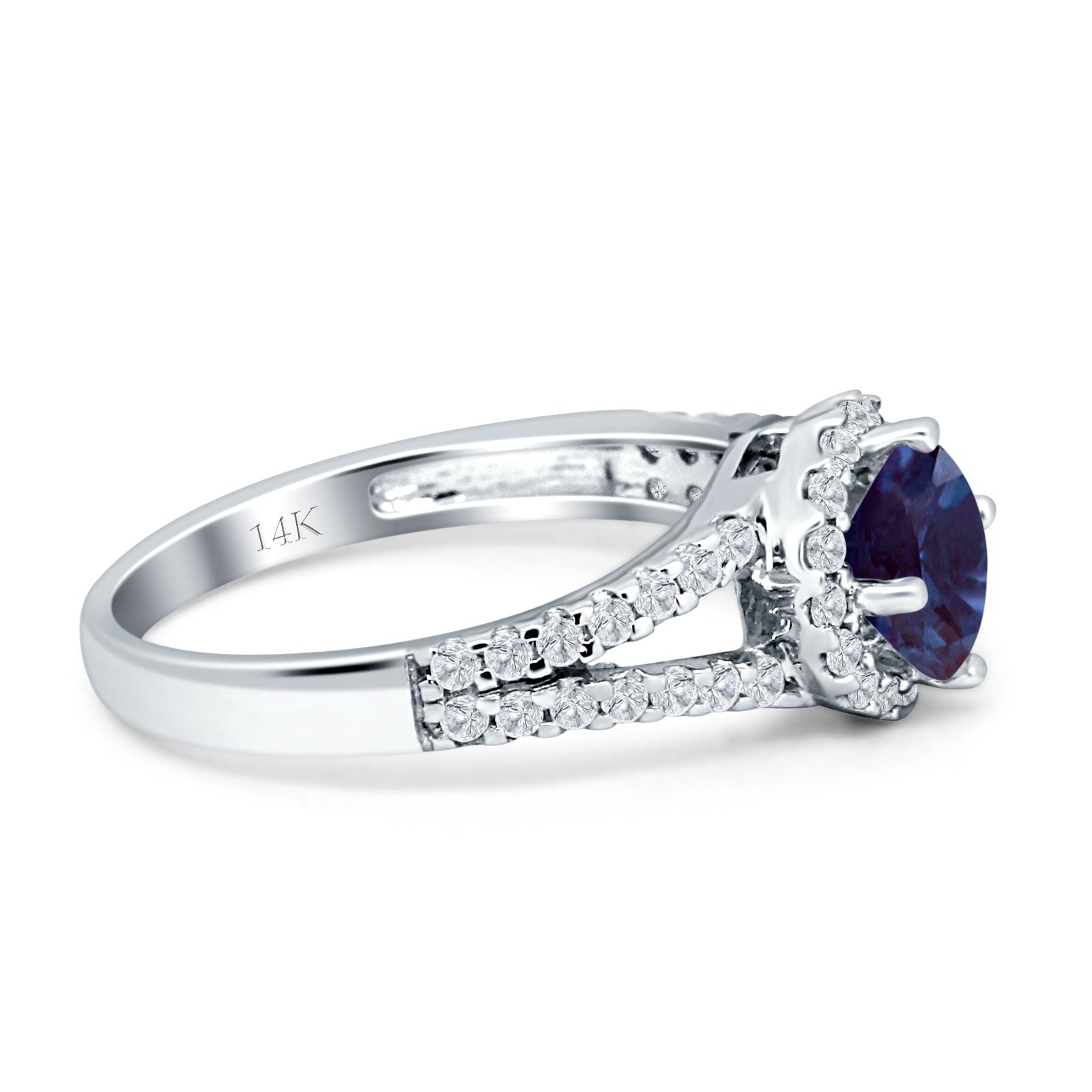Round Halo Split Shank Gold Ring