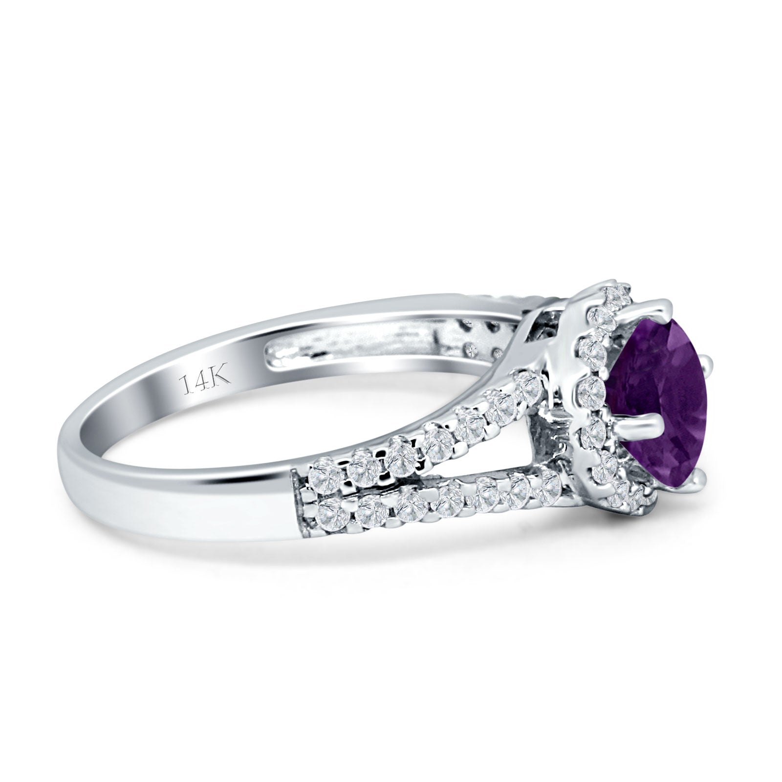 Round Halo Split Shank Gold Ring