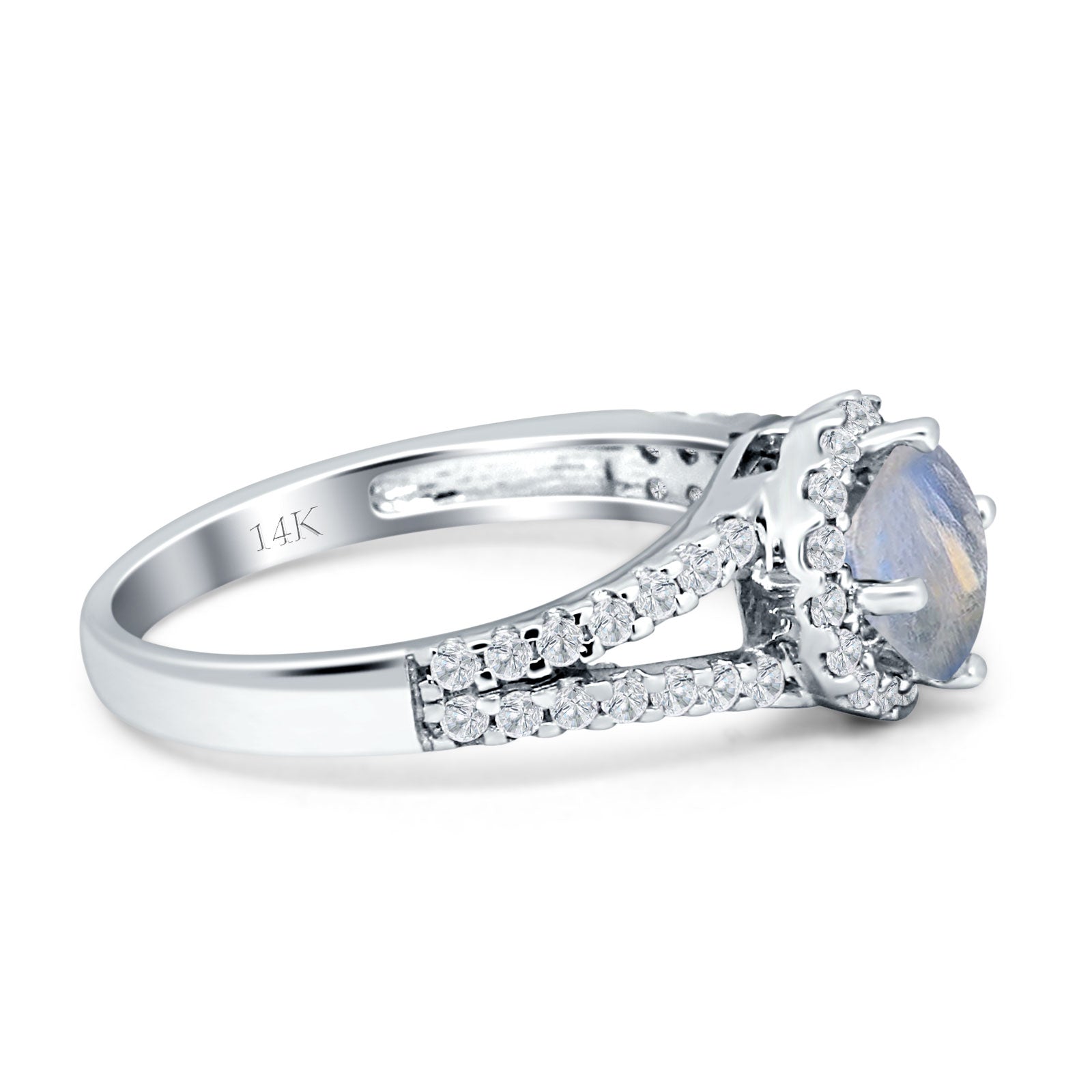 Round Halo Split Shank Gold Ring