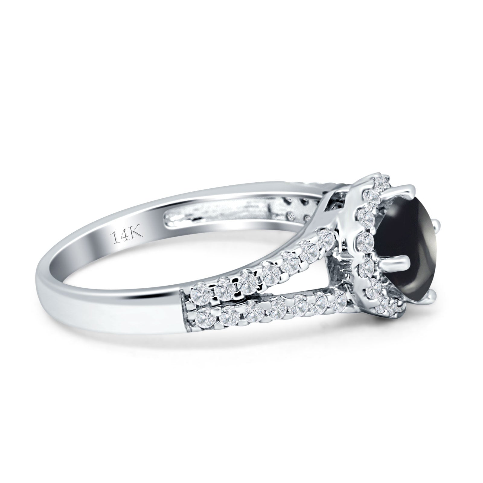 Round Halo Split Shank Gold Ring